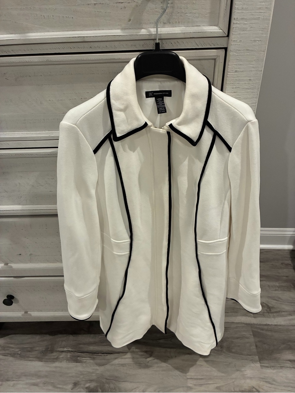 INC International Concepts White Jacket with Black Piping